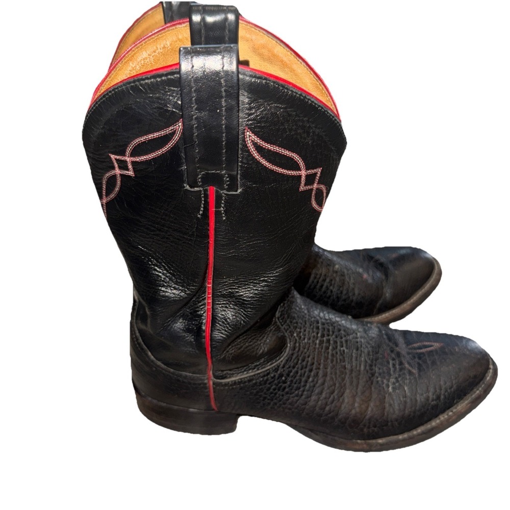Tony Lama Cowboy Boots 2022 Men's Black Red Trim Leather Western 9.5 B USA